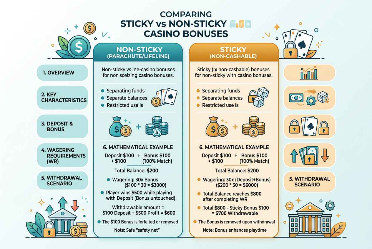 Infografika porównująca bonusy Sticky i Non-sticky